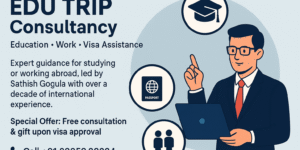 Located in the heart of Miryalaguda, Telangana, EDU TRIP Consultancy is led by Sathish Gogula, a seasoned hospitality professional with over a decade of international experience in Dubai and France. Passionate about helping students and job seekers, EDU TRIP Consultancy is committed to offering expert guidance on education opportunities, career planning, and visa assistance. Whether you're dreaming of studying abroad or taking your first international job, EDU TRIP Consultancy serves as a trusted partner in your journey toward global success.