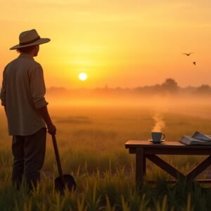 I wake up early, light on the land Dew on my boots, shovel in hand The sun comes slow, but I don’t mind I’ve got some peace I hope to find