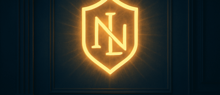 Name in the Light 1 Album cover for the song “Name in the Light,” symbolizing brand protection and identity through warm glowing typography and city skyline background.