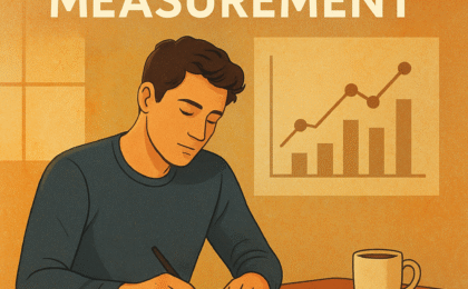 The Art of Measurement 1 “Illustration of a glowing compass surrounded by data lines and human silhouettes, symbolizing the harmony between analytics and emotion.”