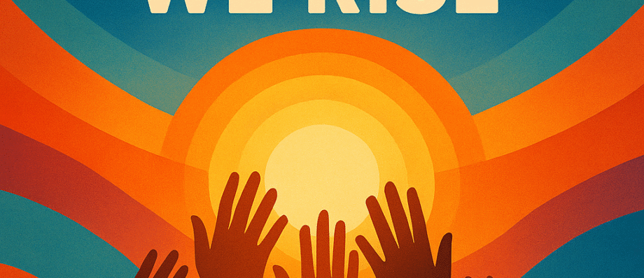 Together We Rise 1 “Together We Rise” album art — a symbolic illustration of unity and collaboration with glowing hands lifting toward light, representing creativity and collective growth.